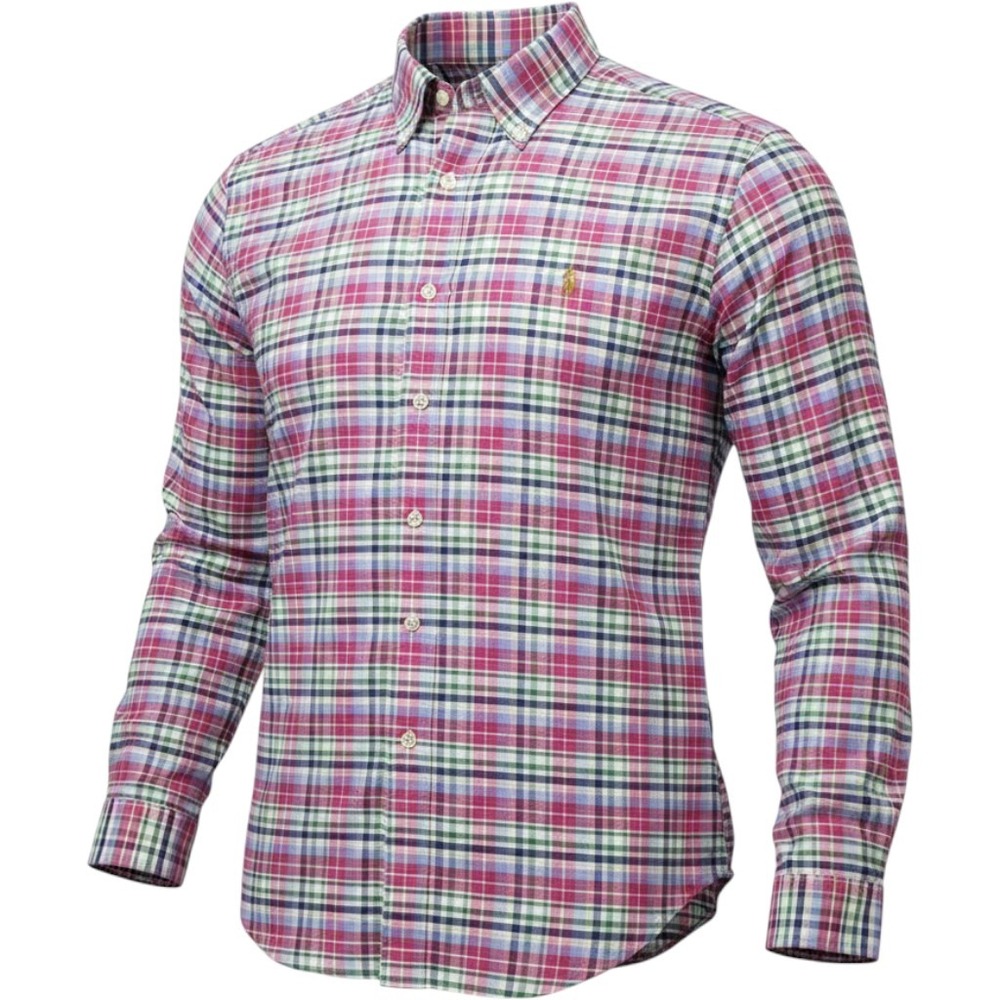 Polo Ralph Lauren Button Down Shirt Men Large Pink Plaid Classic Fit Cotton OCBD